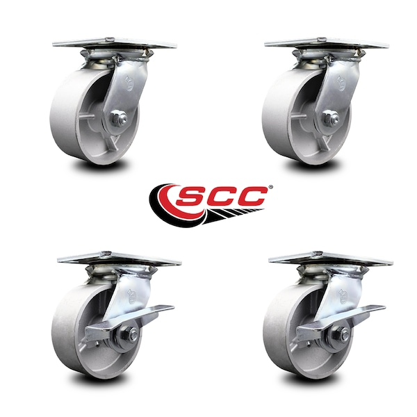 5 Inch Semi Steel Swivel Caster Set With Roller Bearings 2 Brakes